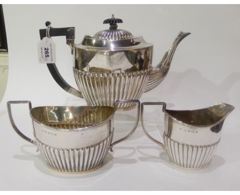 A three piece silver tea service by J. C. Limited, Birmingham hallmarks, overall weight 905gms Condition Report: Available up