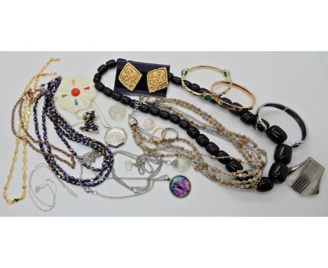 More than Watches gold plated bangle signed MVMT* Givenchy style earrings, peacock beads, a silver hexagonal locket and other