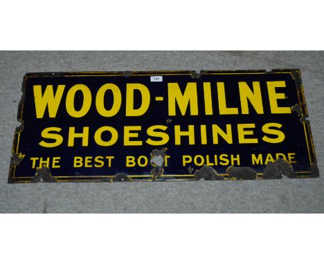An enamel Wood-Milne Shoe Shine advertising sign, 38cm x 91cm Condition Report: Available upon request