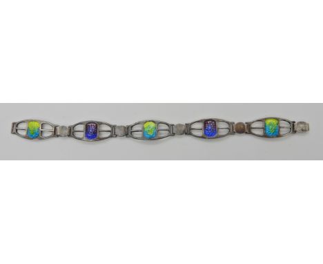 A silver and enamel Arts &amp; Crafts bracelet by James Fenton length 17cm Condition Report: Areas of crawl back to the edges