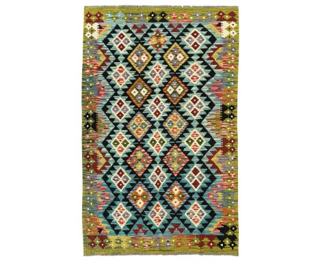 Maimana Kilim rug, multi-coloured geometric design, 196x26