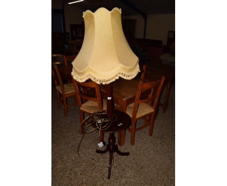 MAHOGANY EFFECT LAMP STANDARD WITH SHADE, HEIGHT APPROX 162CM