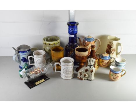 QTY OF CERAMIC AND GLASS ITEMS, COMMEMORATIVE MUGS ETC