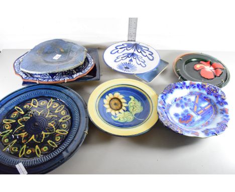 TWO STUDIO POTTERY DISHES AND A ROYAL WORCESTER DISH AFTER CLAUDE MONET