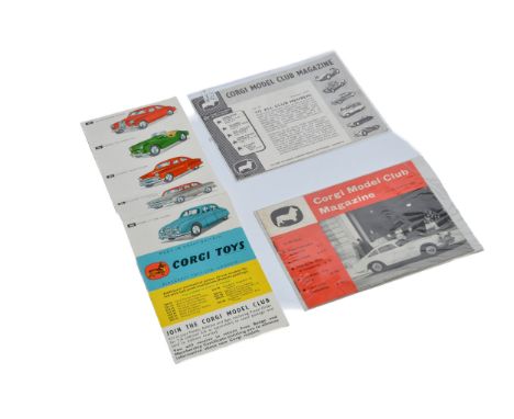 Corgi early issue model club leaflet in addition to two copies of the Corgi Club Magazine. Very good to excellent. 