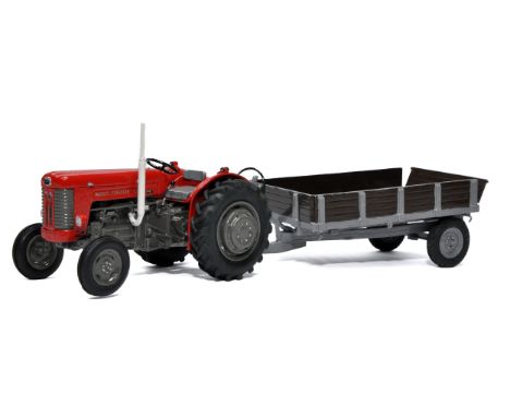 Scaledown Models 1/32 White Metal Farm Model issue comprising Massey Ferguson 65 Tractor and Rear Trailer. With display case.