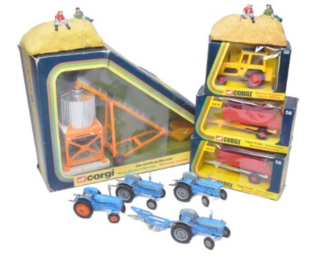 A group of Corgi farm toy issues including Silo Excavator Set, duo of trailers with colour variations, Massey Ferguson 50B Tr