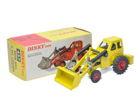 Dinky No. 437 Muir-Hill Loader Tractor. Yellow, silver engine, red hubs. Displays excellent in excellent box. 