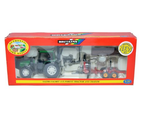 Britains Farm 1/32 diecast model issue comprising No. 09461 Valtra Valmet 115 Forest Tractor and Trailer. Excellent in very g