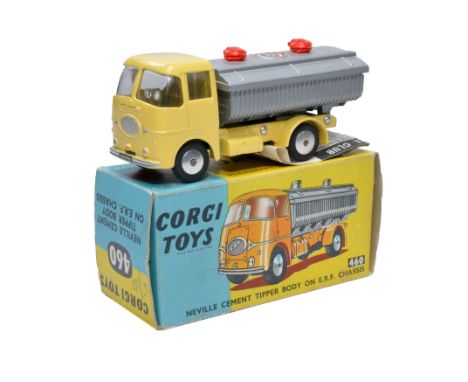 Corgi No. 460 Neville Cement Tipper on ERF Chassis. Pale Yellow. Flat Spun hubs. Generally displays excellent, little sign of