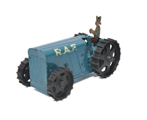 Triang No. 2 Mechanical Tinplate RAF Crawler Tractor in blue. In good working order. Displays generally good. Hard to find. 