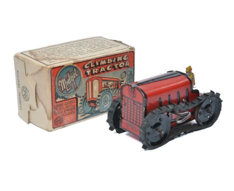 Marx (USA) 5" Mechanical Tinplate Climbing Tractor. In working order. Displays good, driver is stuck with bluetac. In good co