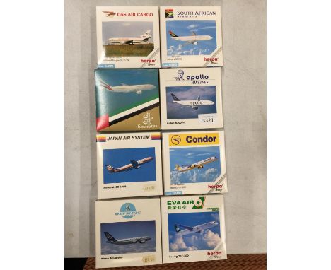 EIGHT BOXED HERPA WINGS COLLECTION MODEL AEROPLANES - SCALE 1:500 