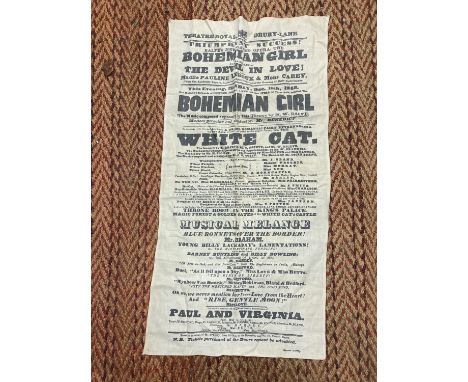 VINTAGE ADVERTISING ON COTTON TO INCLUDE DRURY LANE THEATRE, PHONOGRAPH AND A 1937 HANDKERCHIEF 