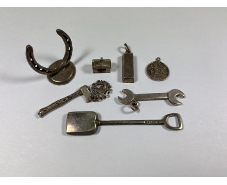 A MIXED LOT OF PENDANTS TO INCLUDE SILVER EXAMPLES, SPANNER ETC 