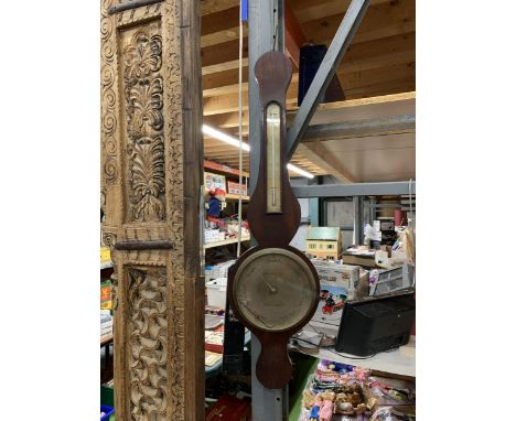 AN EARLY 19TH CENTURY 'RONCHETTI &amp; CO' MAHOGANY CASED BAROMETER WITH BRASS DIAL- HAND NEEDS RE-ATTACHING, HEIGHT 93CM 