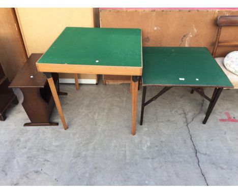 TWO FOLDING CARD TABLES AND A MAGAZINE RACK/TABLE 