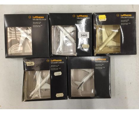 FIVE BOXED LUFTHANSA MODELL EDITION 1:500 SCALE AEROPLANE MODELS 