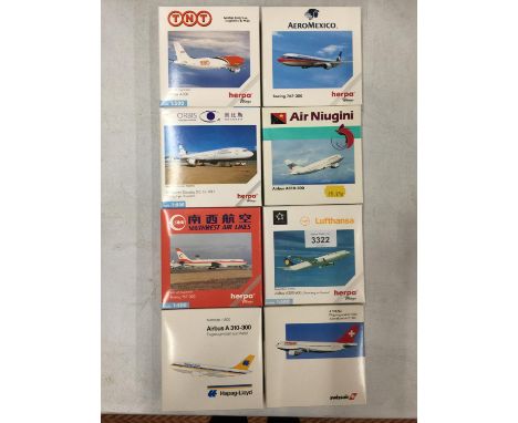 EIGHT BOXED HERPA WINGS COLLECTION MODEL AEROPLANES - SCALE 1:500 