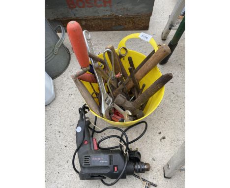 A QUANTITY OF HAND TOOLS AND AN ELECTRIC DRILL 