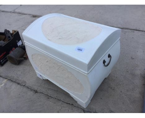 A DOME TOPPED WOODEN STORAGE TRUNK 