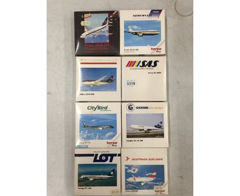 EIGHT BOXED HERPA WINGS COLLECTION MODEL AEROPLANES - SCALE 1:500 