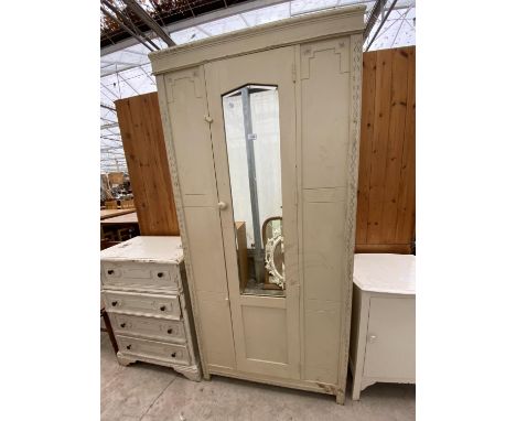 A MID 20TH CENTURY PAINTED MIRROR-DOOR WARDROBE, 35" WIDE 
