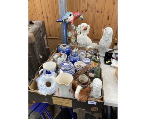 A LARGE ASSORTMENT OF CERAMIC ITEMS TO INCLUDE GINGER JARS, STAFFORDSHIRE SPANIELS AND JUGS ETC 