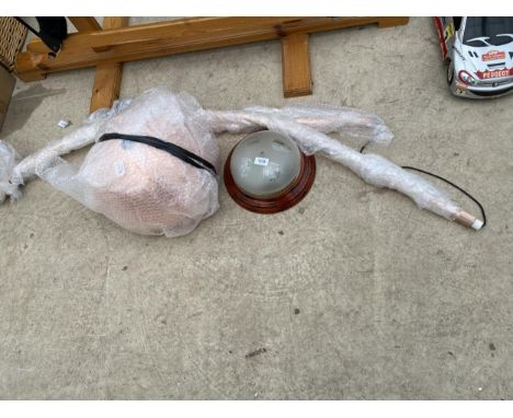 A CEILING LIGHT FITTING AND A COPPER COLOURED LIGHT FITTING 