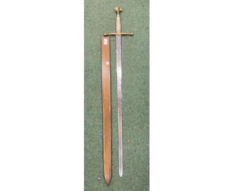 A VINTAGE BONE STYLE HANDLED SWORD WITH WOODEN SCABBARD 