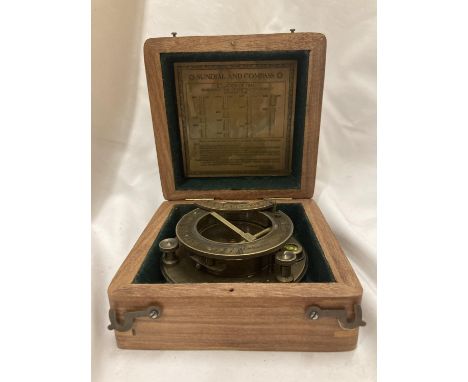 A BOXED BRASS SUNDIAL COMPASS - J H STEWARD, LONDON 