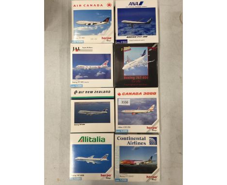EIGHT BOXED HERPA WINGS COLLECTION MODEL AEROPLANES - SCALE 1:500 