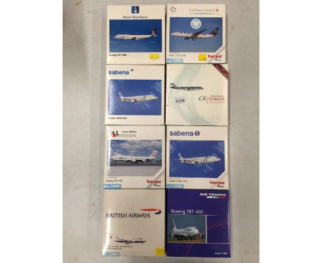 EIGHT BOXED HERPA WINGS COLLECTION MODEL AEROPLANES - SCALE 1:500 