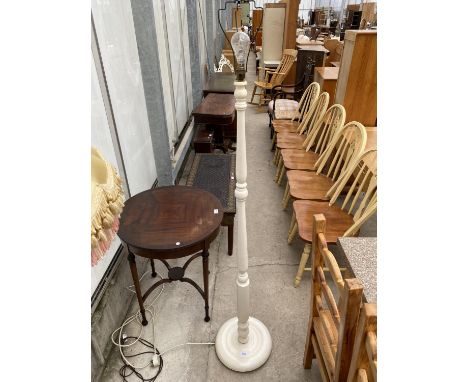 A WHITE PAINTED STANDARD LAMP WITH TURNED COLUMN 