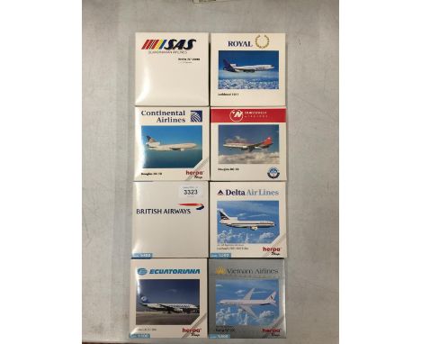EIGHT BOXED HERPA WINGS COLLECTION MODEL AEROPLANES - SCALE 1:500 