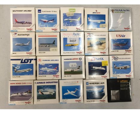 TWENTY BOXED MODEL AEROPLANES, HERPA ETC - SCALE 1:500 