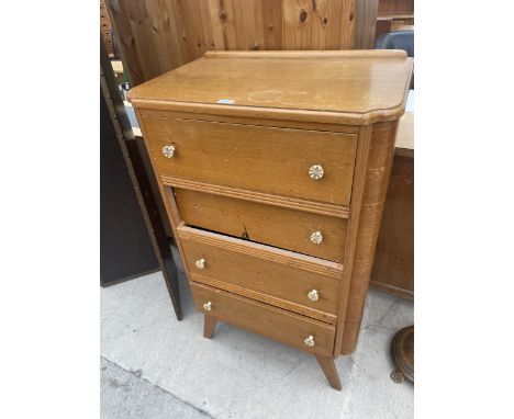 A MID 20TH CENTURY LIGHT OAK CHEST OF FOUR DRAWERS, 28" WIDE 