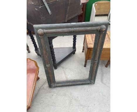 A VICTORIAN MIRROR/PICTURE FRAME WITH BALL AND FLUTED RAISED DECORATION, 33" X 25" 