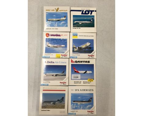 EIGHT BOXED HERPA WINGS COLLECTION MODEL AEROPLANES - SCALE 1:500 