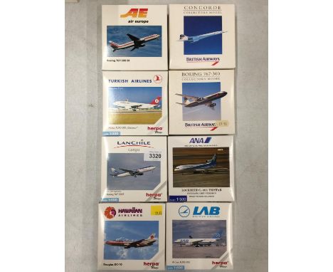 EIGHT BOXED HERPA WINGS COLLECTION MODEL AEROPLANES - SCALE 1:500 