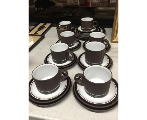 A HORNSEA POTTERY TEASET TOINCLUDE CUPS, SAUCERS, PLATES, SUGAR BOWL AND CREAM JUG 