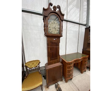 A VICTORIAN MAHGOANY EIGHT-DAY LONGCASE CLOCK WITH PAINTED ENAMEL DIAL, BY THOS. METCALFE, STOCKTON 