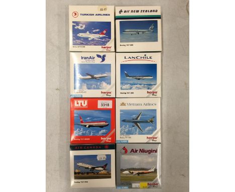 EIGHT BOXED HERPA WINGS COLLECTION MODEL AEROPLANES - SCALE 1:500 