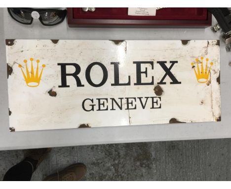 A ROLEX GENEVE ENAMEL SIGN 60CM X 24CM 
