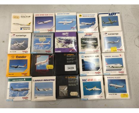 TWENTY BOXED MODEL AEROPLANES, HERPA ETC - SCALE 1:500 