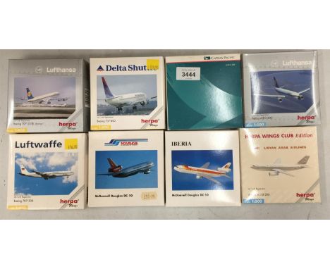 EIGHT BOXED MODEL AEROPLANES, HERPA ETC - SCALE 1:500 &amp; 1:400 