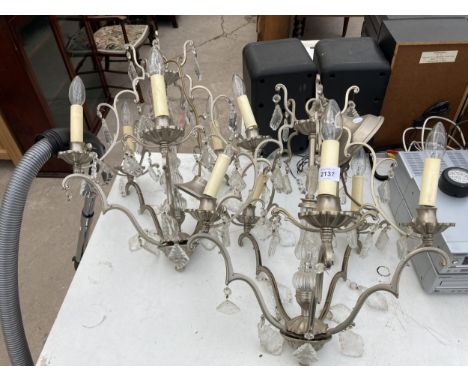 A PAIR OF FIVE BRANCH CEILING LIGHT FITTINGS 