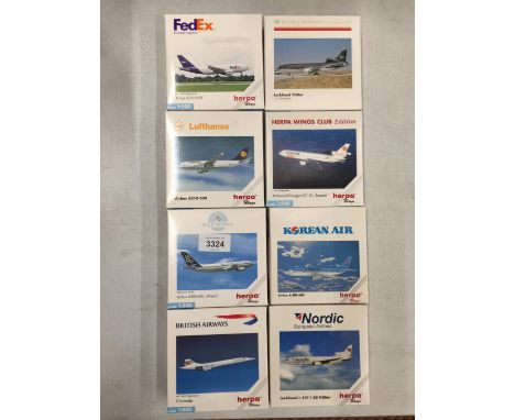 EIGHT BOXED HERPA WINGS COLLECTION MODEL AEROPLANES - SCALE 1:500 