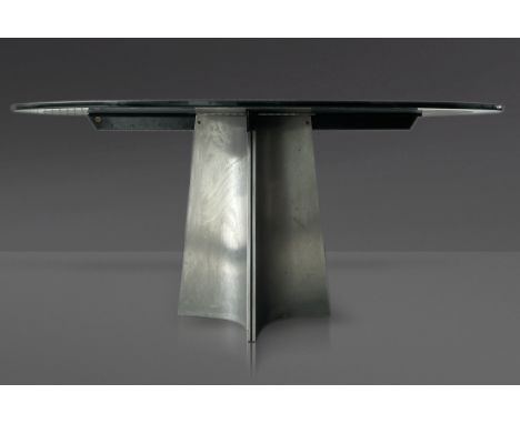 MAISON JANSENS Luigi Saccardo Dining table iron base glass top - Weight:  60.00 kg - Region: Belgique - Sizes: H=720mm D=150m