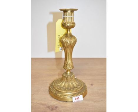 A early 20th century bronze and gilt Empire ormolu style candlestick, converted into a lamp, h27cm.